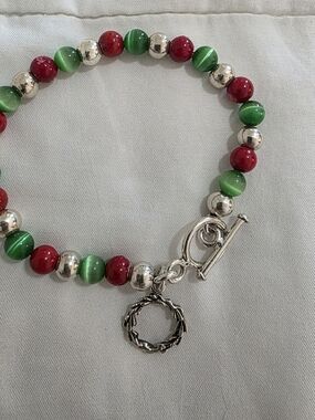Bracelet Christmas Wreath Charm Sterling Silver Beaded
